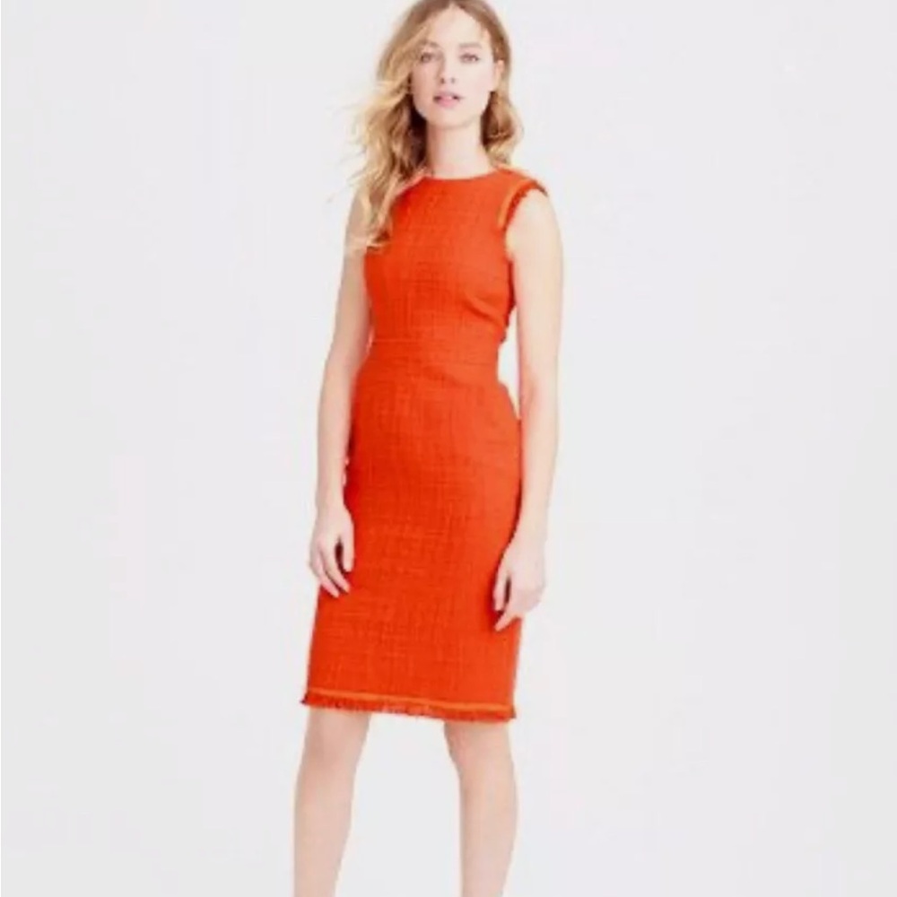 J. Crew Size 6 Orange Sheath Dress in Textured Tweed with Pockets EUC!